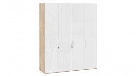 Шкаф для одежды с 4 глухими дверями «Эмбер» Яблоня Беллуно/Белый глянец в Яровом - yarovoe.katalogmebeli.com | фото