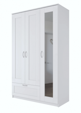 Шкаф трехдверный Сириус с зеркалом и 1 ящиком белый в Яровом - yarovoe.katalogmebeli.com | фото