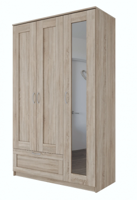 Шкаф трехдверный Сириус с зеркалом и 1 ящиком дуб сонома в Яровом - yarovoe.katalogmebeli.com | фото