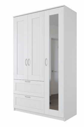 Шкаф трехдверный Сириус с зеркалом и 2 ящиками белый в Яровом - yarovoe.katalogmebeli.com | фото