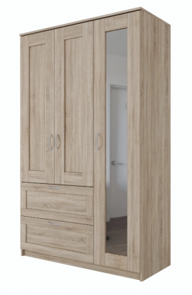 Шкаф трехдверный Сириус с зеркалом и 2 ящиками дуб сонома в Яровом - yarovoe.katalogmebeli.com | фото